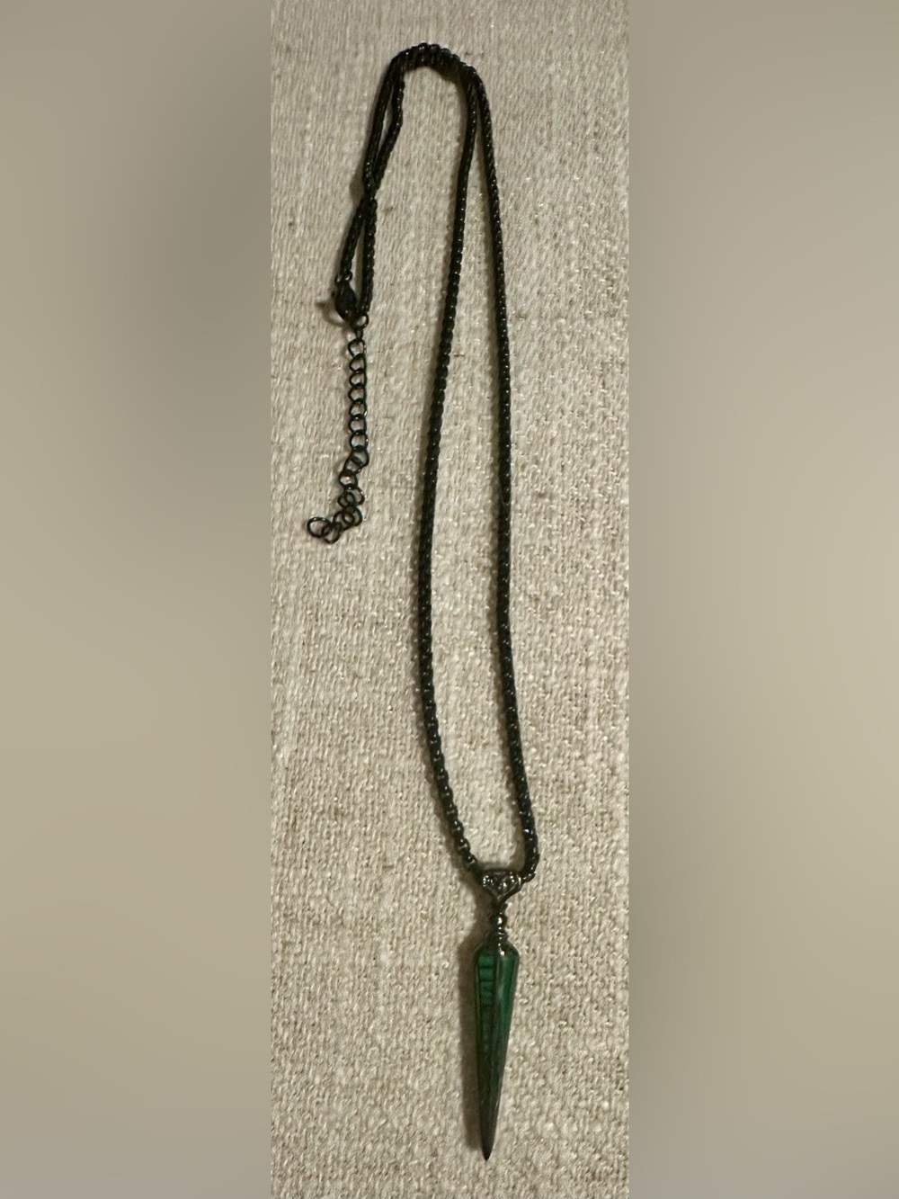 Men’s Malachite Look Spear and Black .925 Silver Necklace - Sleek Chain Necklace